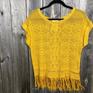 Sun & Shadow | Mustard Fringe Crochet Sweater